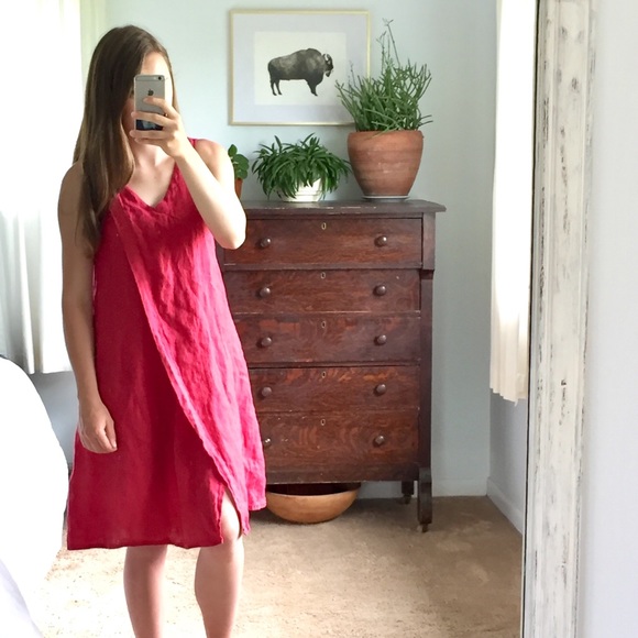 Flax Dresses & Skirts - Flax linen wrap red summer swing dress